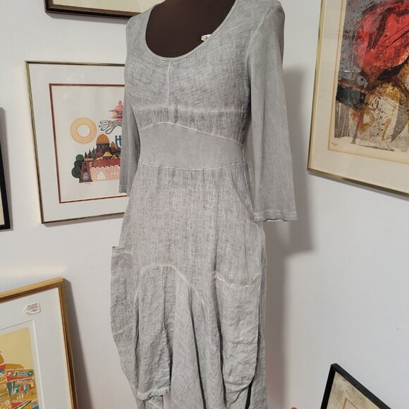 Italian Linen Look Grey Dress -Scoop neckline Size Large - Picture 5 of 8